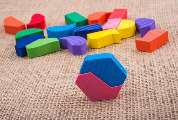 Colorful wooden pieces of a logic puzzle - Photo, Image