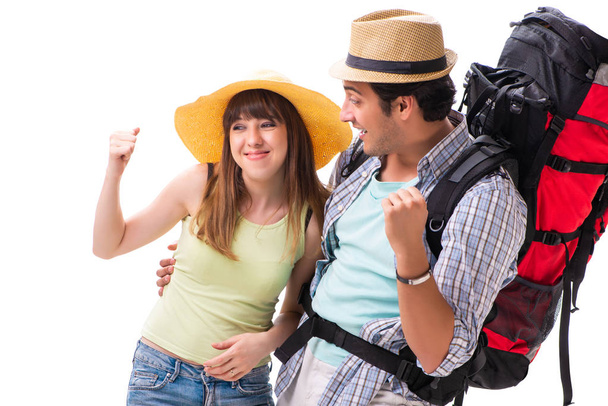 Young family preparing for vacation travel on white - Photo, Image