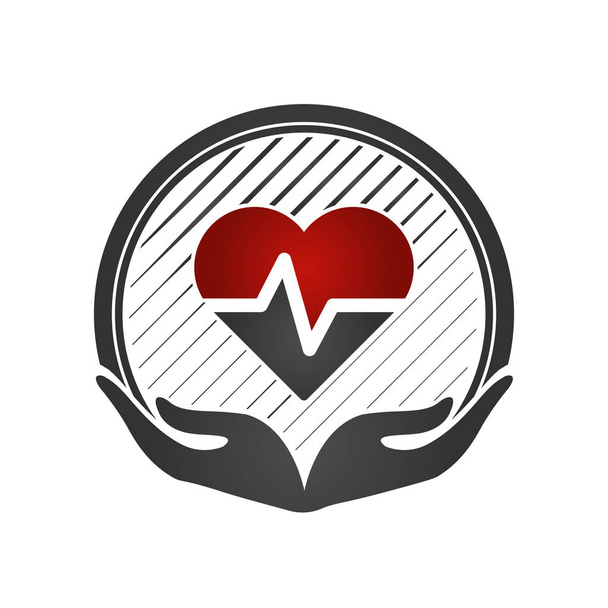Concepto de cuidado del corazón. Cardio vascular. Manos sosteniendo un corazón rojo. Icono médico plano. Ilustración vectorial
 - Vector, Imagen