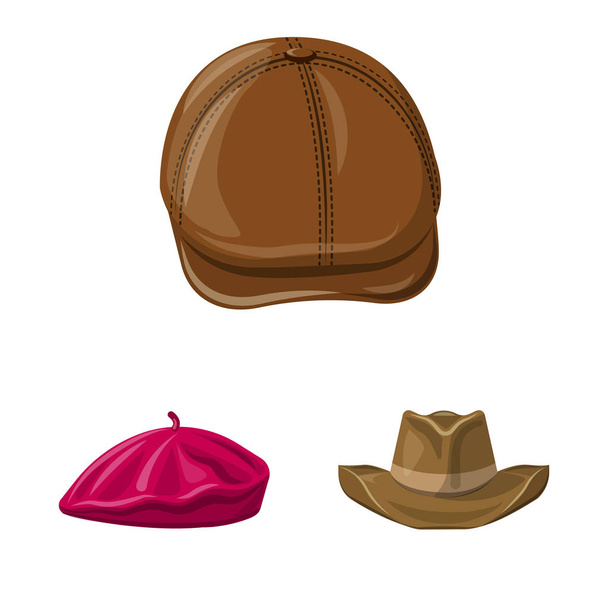 帽子とキャップのシンボルの孤立したオブジェクト。帽子とアクセサリー web 株式記号のセット. - ベクター画像