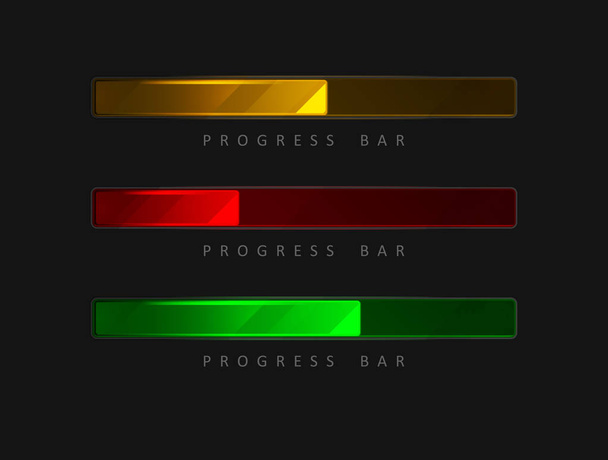 Set of colorful progress bars on black background. - Vector, Imagen