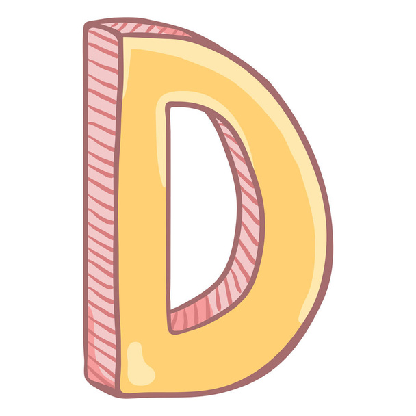 Jednoduché kreslené písmeno D v barvách žluté a růžové - Vektor, obrázek