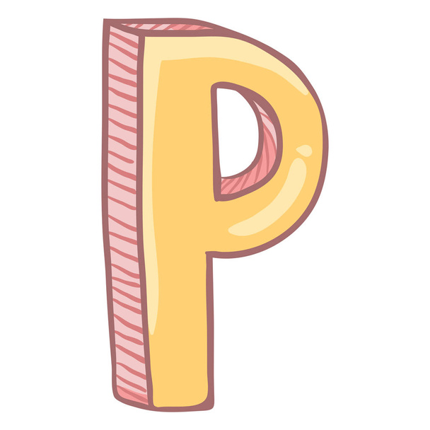 Jednoduché kreslené písmeno P v barvách žluté a růžové - Vektor, obrázek