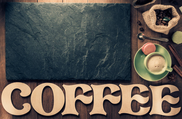 cup of coffee and letters on wooden background - Foto, immagini