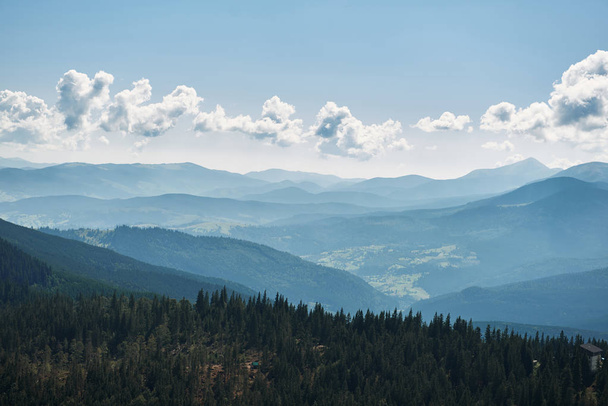 Panorama view of green hills of Carpathian mountains - Φωτογραφία, εικόνα