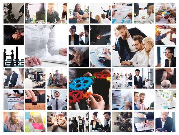 Business collage ze sceną osoby biznesu w pracy - Zdjęcie, obraz
