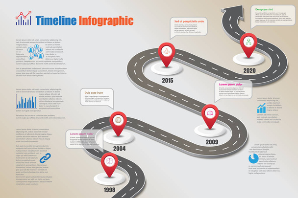 Biznes mapy drogowej osi czasu infografikę szablon z wskaźniki przeznaczone do streszczenie tło kamień milowy nowoczesne diagramu procesu technologii cyfrowego marketingu danych prezentacji wykresu ilustracji wektorowych - Wektor, obraz