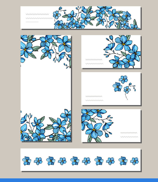 Forget me not set with visitcards and greeting templates - Вектор, зображення