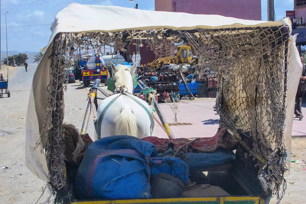  vista em carga transporte puxado a cavalo, Marrocos
                             - Foto, Imagem