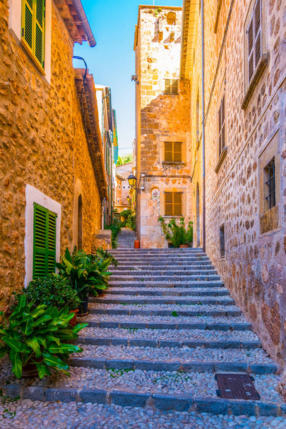 A narrow street in the spanish village Fornalutx at Mallorc - Foto, immagini