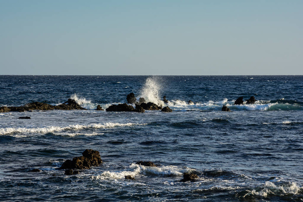 Beautiful landscape. The waves beat on volcanic reefs near Las Galletas. - Photo, Image