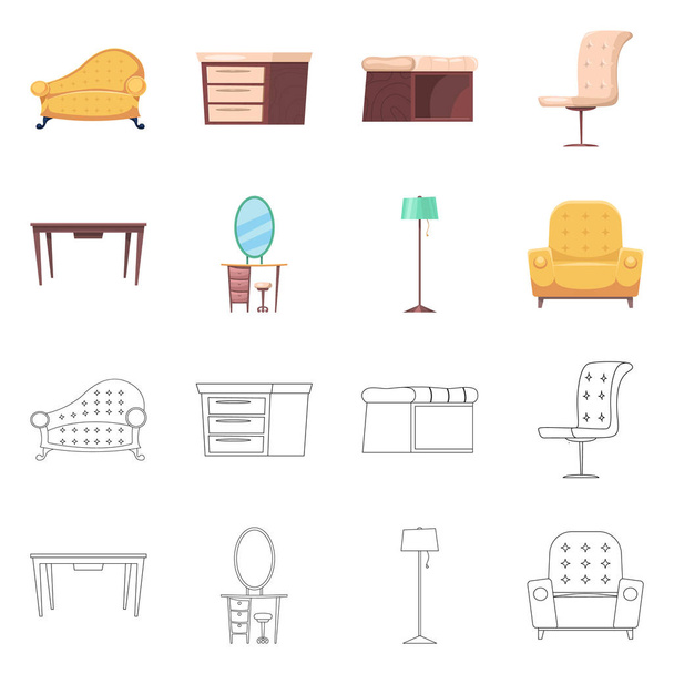 Ilustración vectorial de muebles e icono del apartamento. Colección de muebles y el icono del vector del hogar para la acción
. - Vector, Imagen