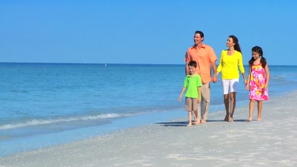 Familia sana caminando por la playa
 - Metraje, vídeo