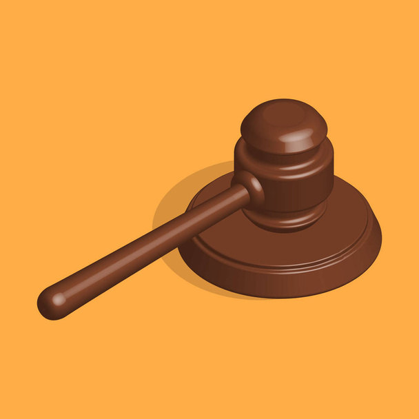 Gavel icon, isolated wooden hammer of judge and stand. 3D isometric style, vector illustration. - Vector, Image
