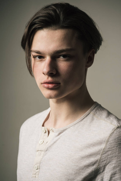 Hair concept. Boy with stylish hair. Young man with healthy hair. Hair care. As individual as you are - Fotografie, Obrázek