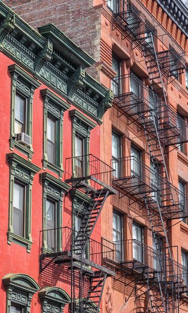 Old buildings with fire stairs in New York City, USA - Foto, immagini