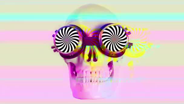 halloween skull with hypnotic videos pattern glasses - Footage, Video