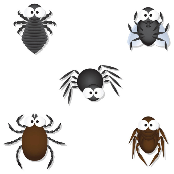 Cute creepy bugs with googly eyes, Icons set Vector Illustration - Vector, Image