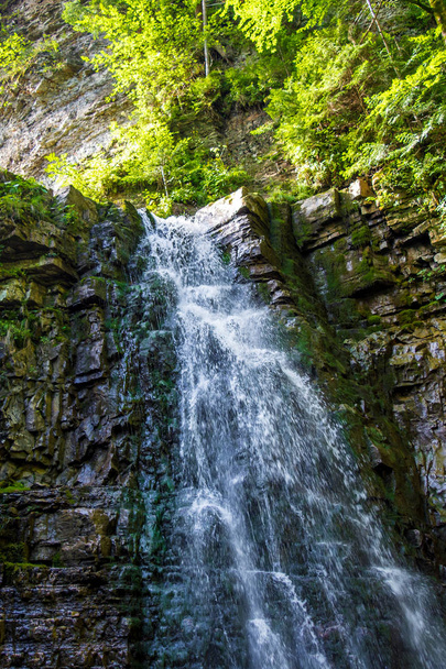 Photo of high beautiful waterfall in Carpathian mountains - Photo, Image
