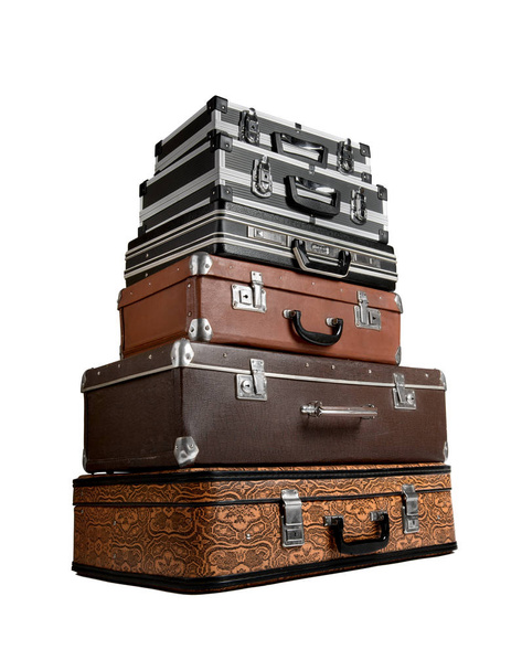 pile of suitcase in the lying position, on white background; isolated - Photo, Image
