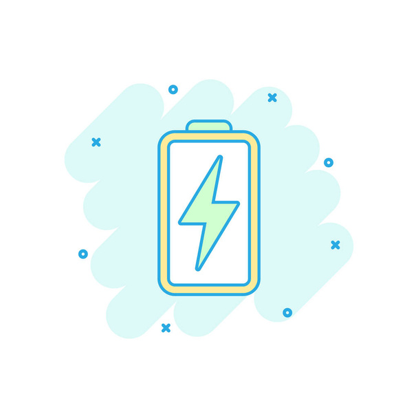 Cartoon gekleurde batterij-symbool in de komische stijl. Batterij power illustratie pictogram. Accumulator teken splash bedrijfsconcept. - Vector, afbeelding