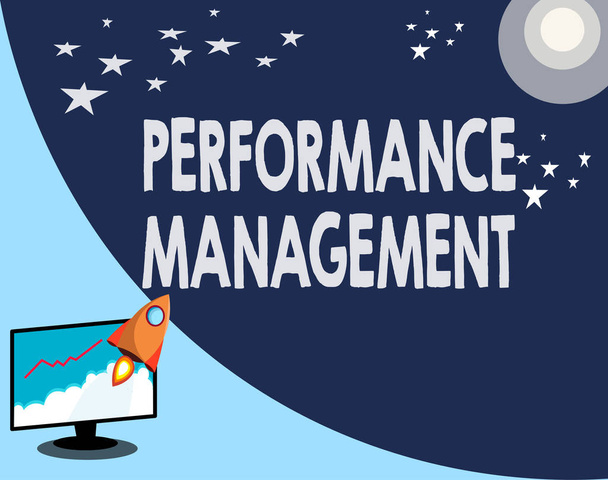 Schreiben Notiz zeigt Performance Management. Unternehmensfoto zur Verbesserung der Effektivität der Mitarbeiter insgesamt Beitrag - Foto, Bild