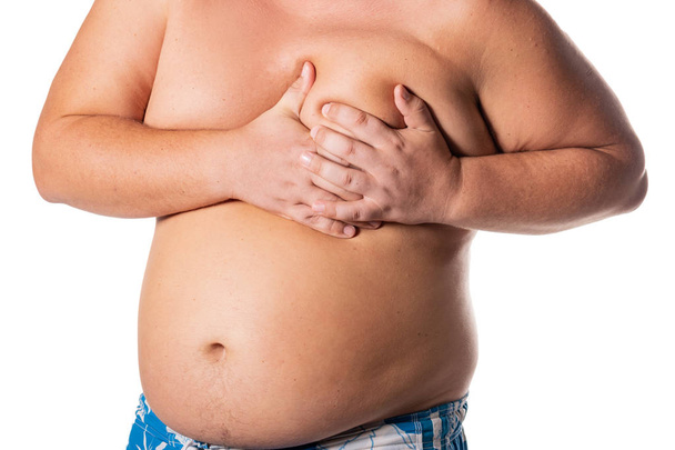 Fat man with big belly. Health problems. Obesity, a heartattack - Fotoğraf, Görsel