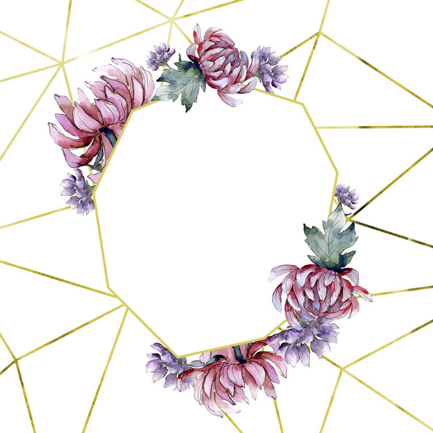 Watercolor colorful aster flower. Floral botanical flower. Frame border ornament square. Aquarelle wildflower for background, texture, wrapper pattern, frame or border. - Fotoğraf, Görsel