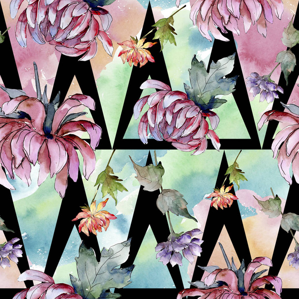 Watercolor colorful aster flower. Floral botanical flower. Seamless background pattern. Fabric wallpaper print texture. Aquarelle wildflower for background, texture, wrapper pattern, frame or border. - Fotó, kép