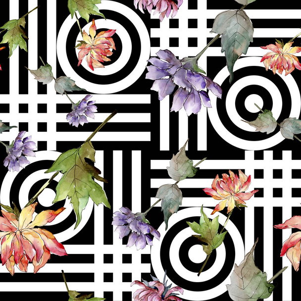 Akvarell színes aster virág. Virágos botanikai virág. Varratmentes háttérben minta. Szövet nyomtatási textúrát. A háttér textúra, burkoló minta, keret vagy határ Aquarelle vadvirág. - Fotó, kép