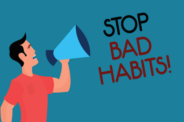 Scrivere una nota che mostra Stop cattive abitudini. Foto d'affari in mostra chiedendo a qualcuno di smettere di fare azioni non buone e altitudine
 - Foto, immagini