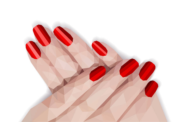 veelhoekige vrouwelijke manicure rode nagels schellak gel polish patroon - Vector, afbeelding
