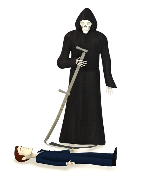 3d render of cartoon character with grim reaper - Photo, Image