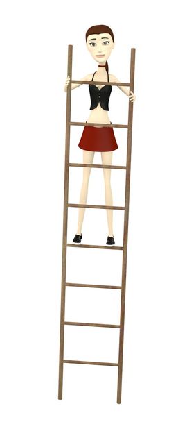 3d render of cartoon character on a ladder - Φωτογραφία, εικόνα