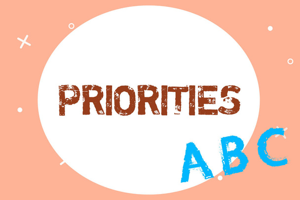 Texte indiquant Priorités. Photo conceptuelle Ce qui est considéré comme plus important urgent que d'autres
 - Photo, image