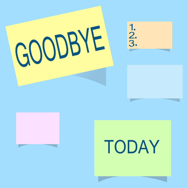 Szó Goodbye szöveg írása. Üzleti koncepció a üdvözlés, búcsú elhagyása hamarosan találkozunk salute szétválasztása - Fotó, kép