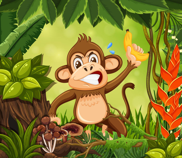 怒った猿のジャングルの背景図に - ベクター画像