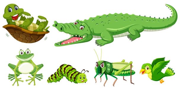 Набор иллюстраций для зелёных животных
 - Вектор,изображение