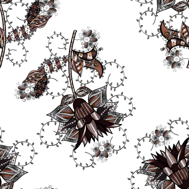 Seamless spring pattern with little flowers. Vector illustration. On white, black and gray colors in watercolor style. - Vector, Image