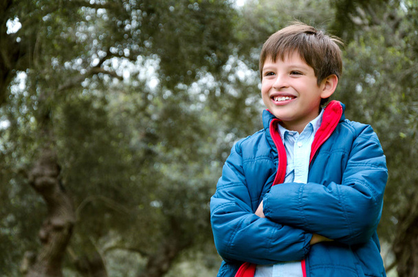 Portrait d'un garçon mignon debout avec les bras croisés, souriant
 - Photo, image