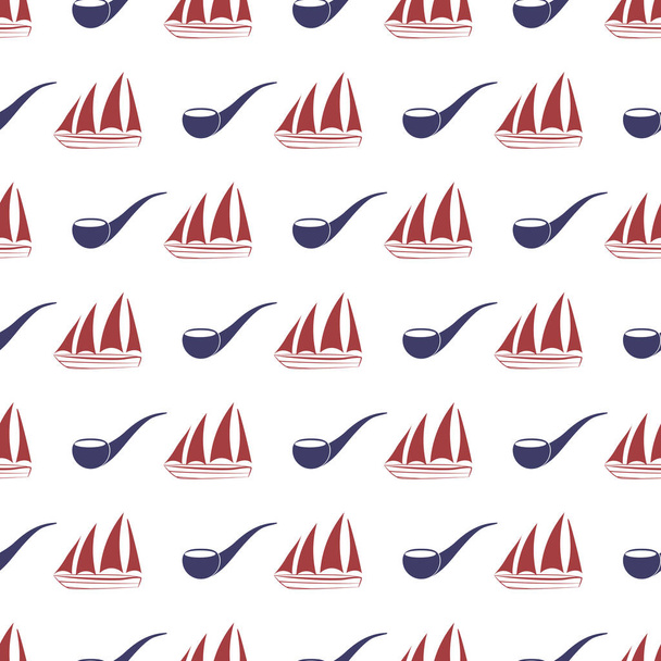 Nautical seamless pattern with ship and tobacco pipe. - Vector, Image