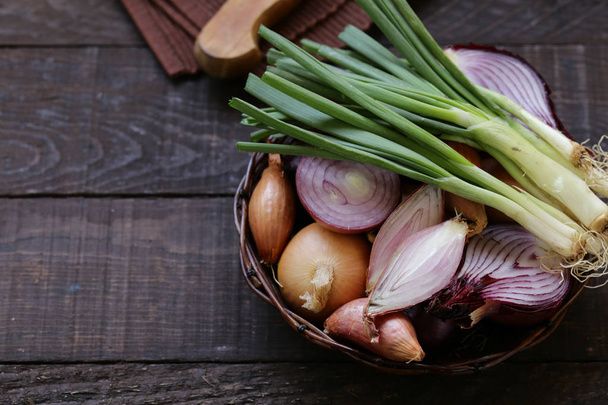 natural organic onions of different varieties - Photo, Image