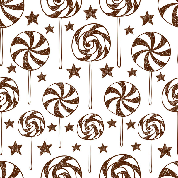 Seamless vector vintage pattern with lollipops on white background - Vetor, Imagem