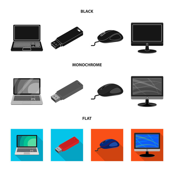Vector illustration of laptop and device icon. Set of laptop and server stock vector illustration. - Vektori, kuva