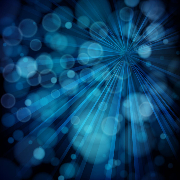 Blauwe abstracte achtergrond met stralen, bokeh intreepupil lichten. - Vector, afbeelding