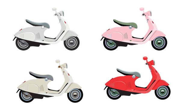 moderne bunte Motorräder oder Motorroller mit flachem und einfarbigem Stil. Vektorillustration. - Vektor, Bild