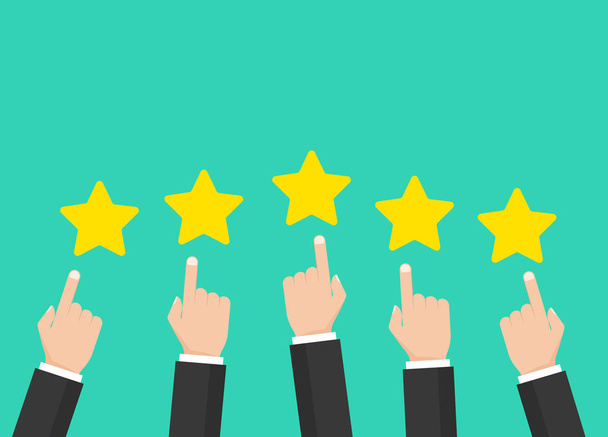 Five stars rating. Star icon. Feedback consumer or customer review evaluation banner, satisfaction level and critic icon concept. Vector illustration. Stars icon. - Vector, Image