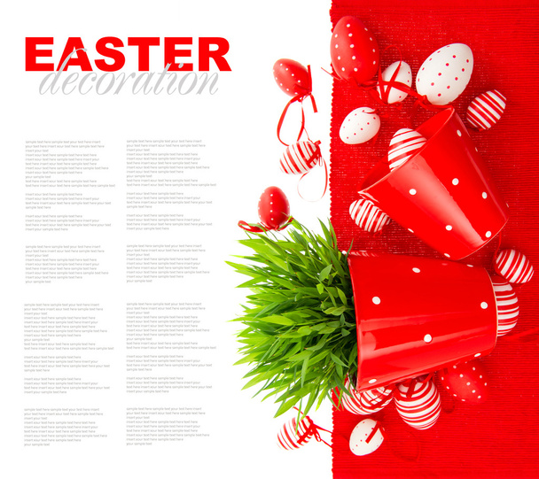 festive decoration with white red easter eggs - Zdjęcie, obraz