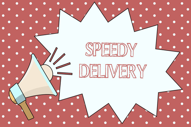 Szövegírás Speedy Delivery. Üzleti koncepció a termékek gyors vagy ugyanazon a napon történő tengerentúli szállításához - Fotó, kép