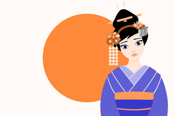 Επίπεδη μοντέρνο στυλ εικονογράφηση διάνυσμα του μια νεαρή και όμορφη ιαπωνική γκέισα - Διάνυσμα, εικόνα
